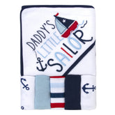 Baby Essentials Daddy's Sailor hooded towel closeup: soft cotton absorbency after bath time