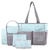 Baby Essentials diaper bag tote sun-moon-stars design in grey aqua for stylish on-the-go organization.