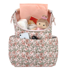 Baby Essentials flower diaper bag with stroller straps clips to prams for hands-free travel.