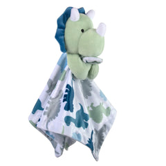 Baby Essentials Minky Animal Snuggler Dino in crib demonstrates secure comfort during nap time