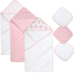 Baby Essentials hooded towel poolside for drying and sand cleanup