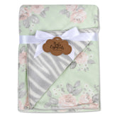 Baby Essentials sherpa blanket green floral pattern offers cozy year-round comfort.