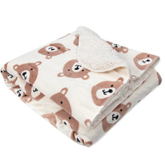 Baby Essentials Sherpa fleece blanket shown in swaddle use, ideal for stroller or carrier.