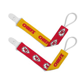 Baby Fanatic Chiefs pacifier clip two-pack front view with official logo