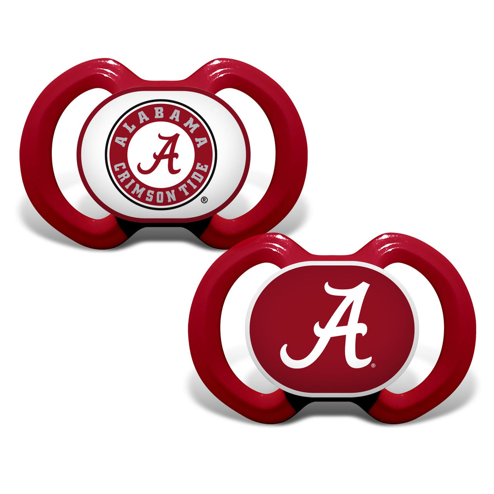 Baby Fanatic pacifier set shows Alabama logo on button for team pride and soothing comfort.