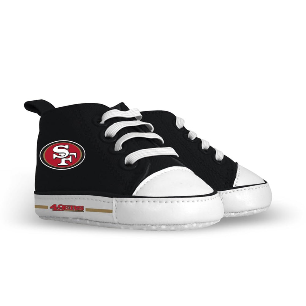 Baby Fanatic Prewalkers 49ers shoes front view with logo and grippers for early walking support