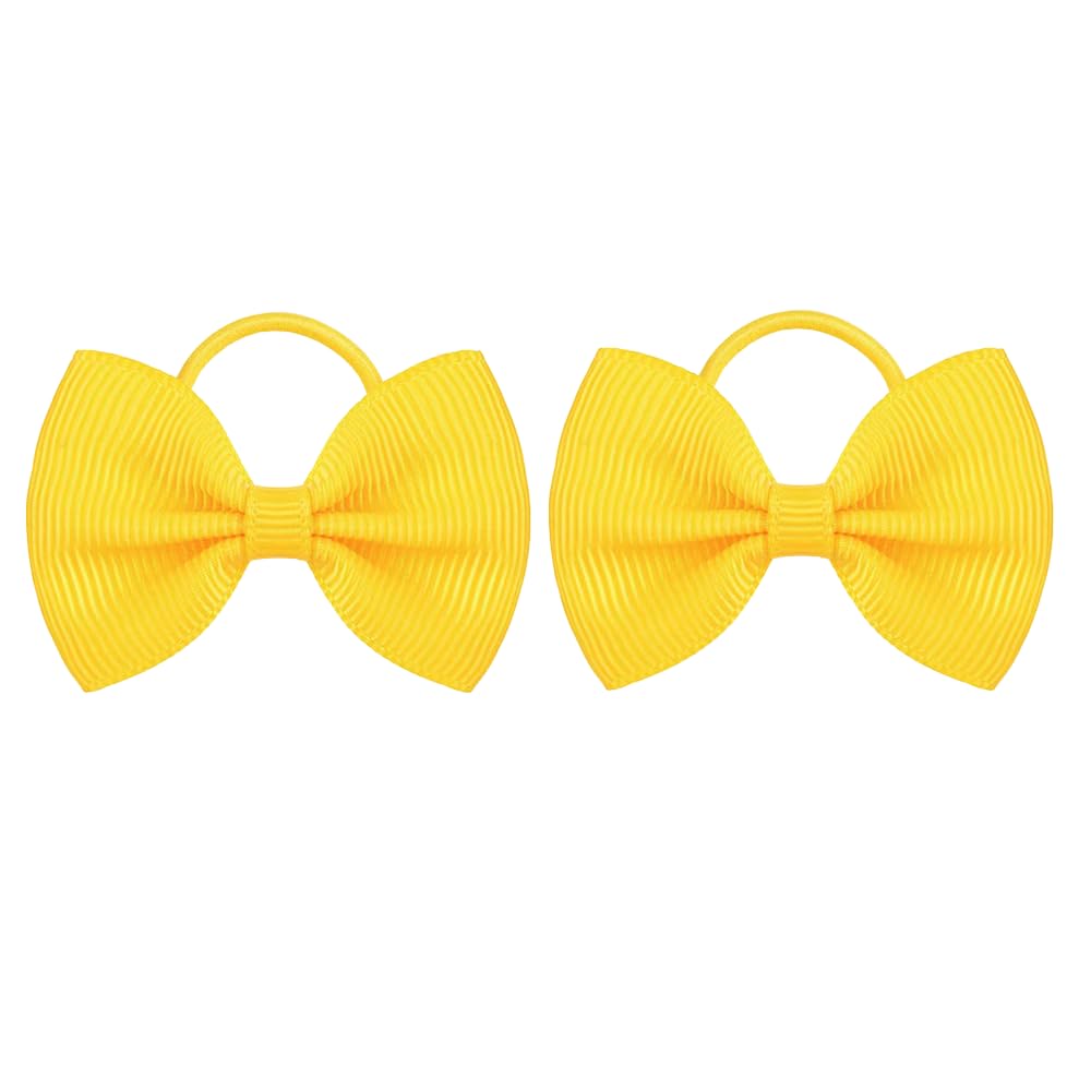 2 Inch Baby Girls Hair Bows yellow closeup shows durable grosgrain ribbon and secure elastic band