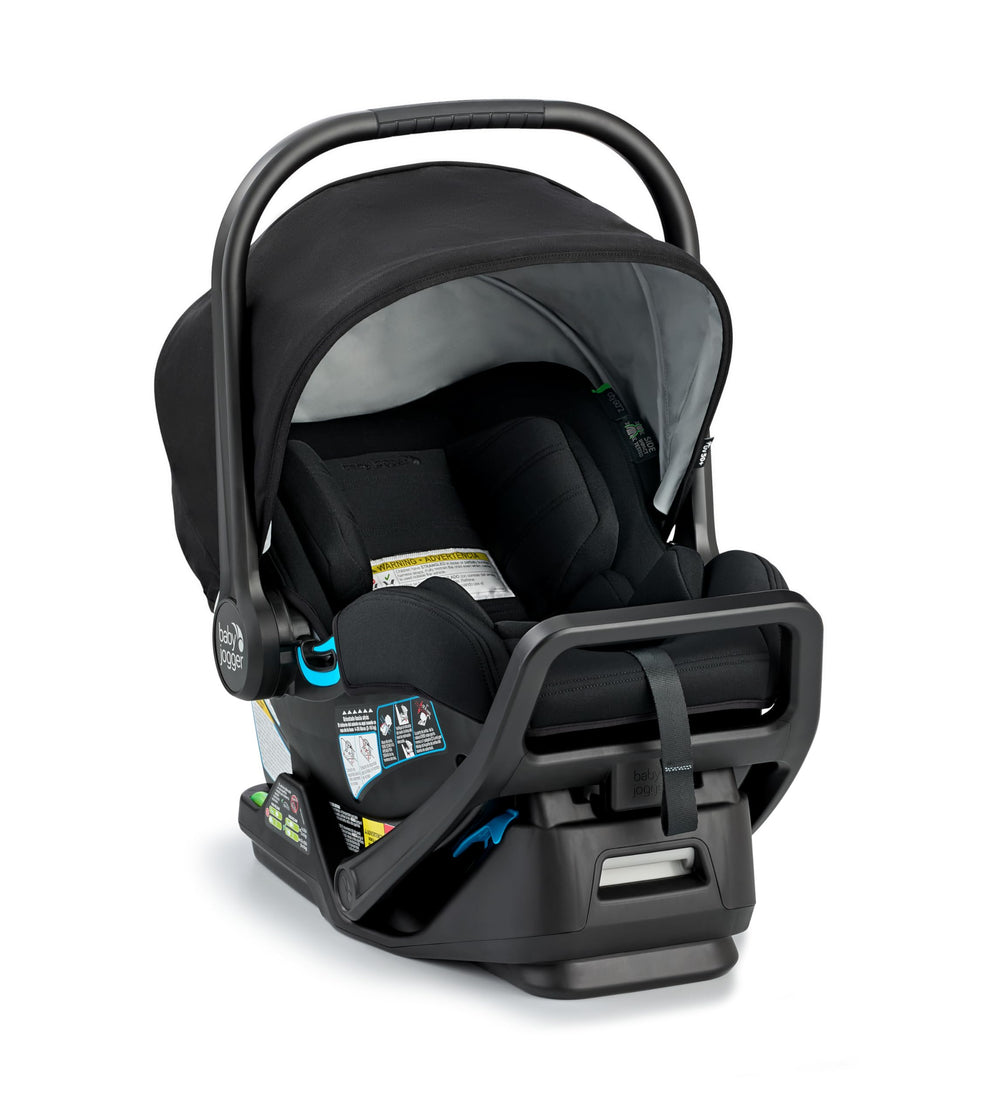Baby Jogger City GO 2 infant car seat, Lunar Black, side view, compact and lightweight for on-the-go.