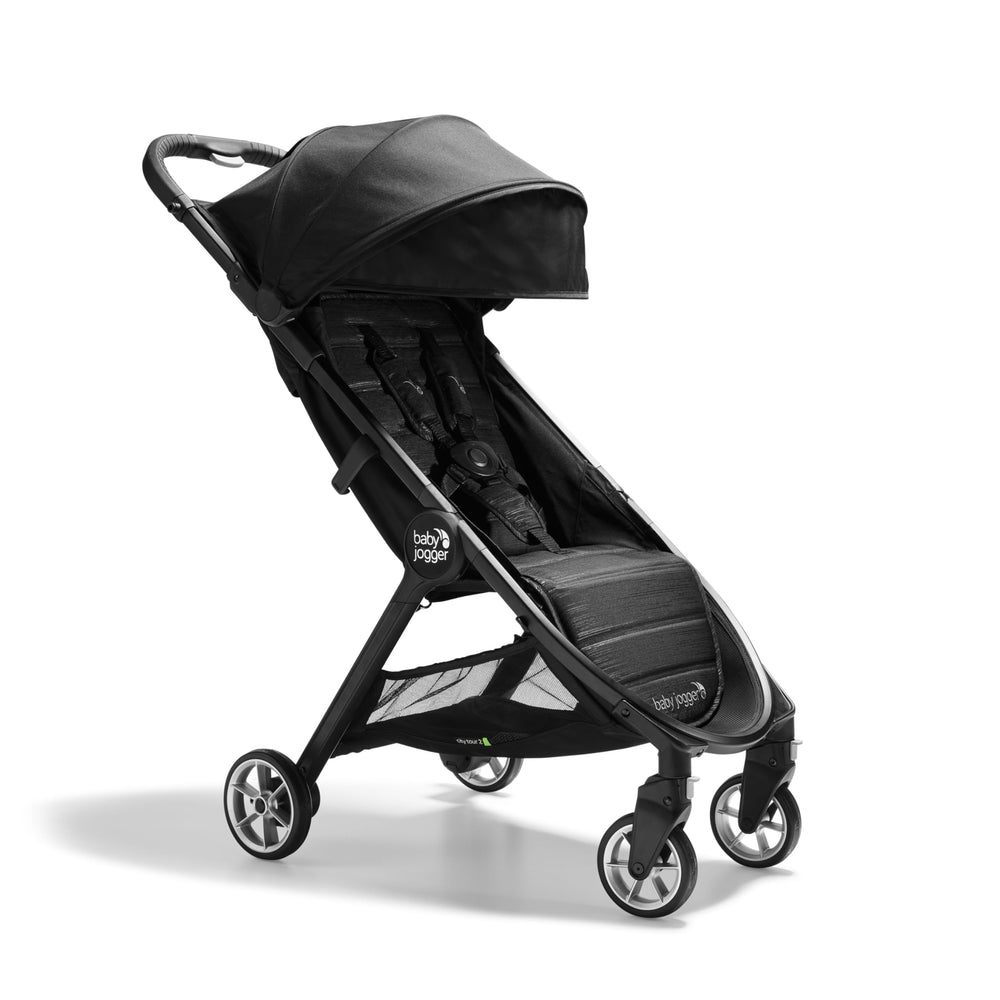 Baby Jogger City Tour 2 folded compact for easy airline carry-on and storage.