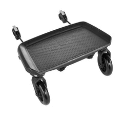 Baby Jogger Glider Board on rear-axle attachment improves family strolls.