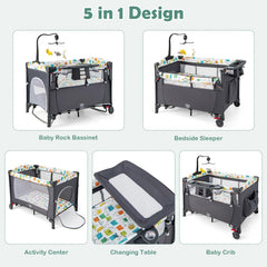 BABY JOY 2-in-1 playard and bedside sleeper with height-adjustable sides for cozy alignment.