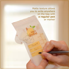 Baby Lemon perforated top provides straight opening for labeling.