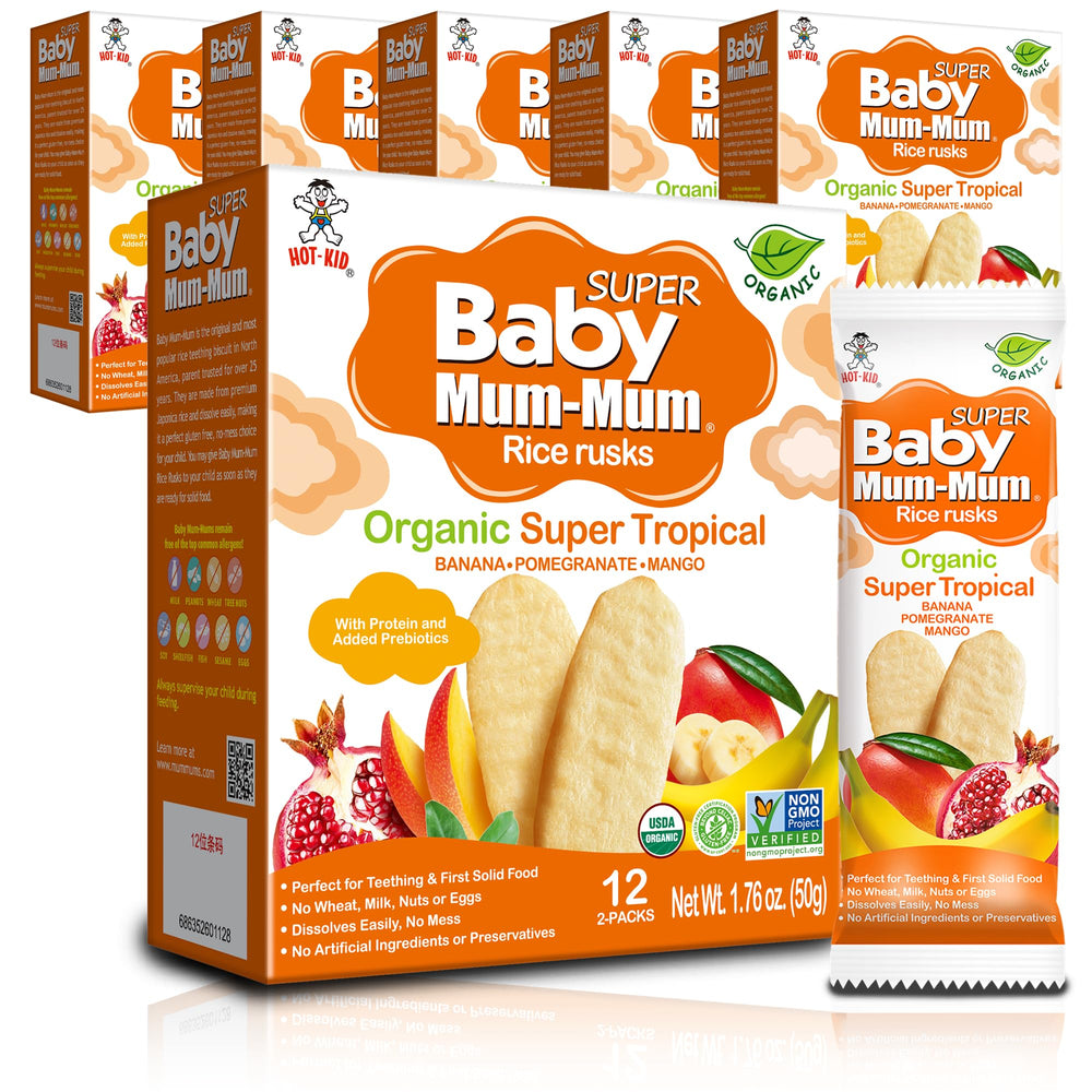 Baby Mum-Mum Organic Gentle Teething Crackers front pack supports safe self-feeding for babies.