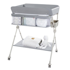 Baby Skye diaper changing table with wheels enables easy bedside changes.