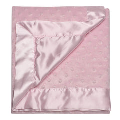 Baby Starters textured dot blanket satin back; smooth, calming touch.