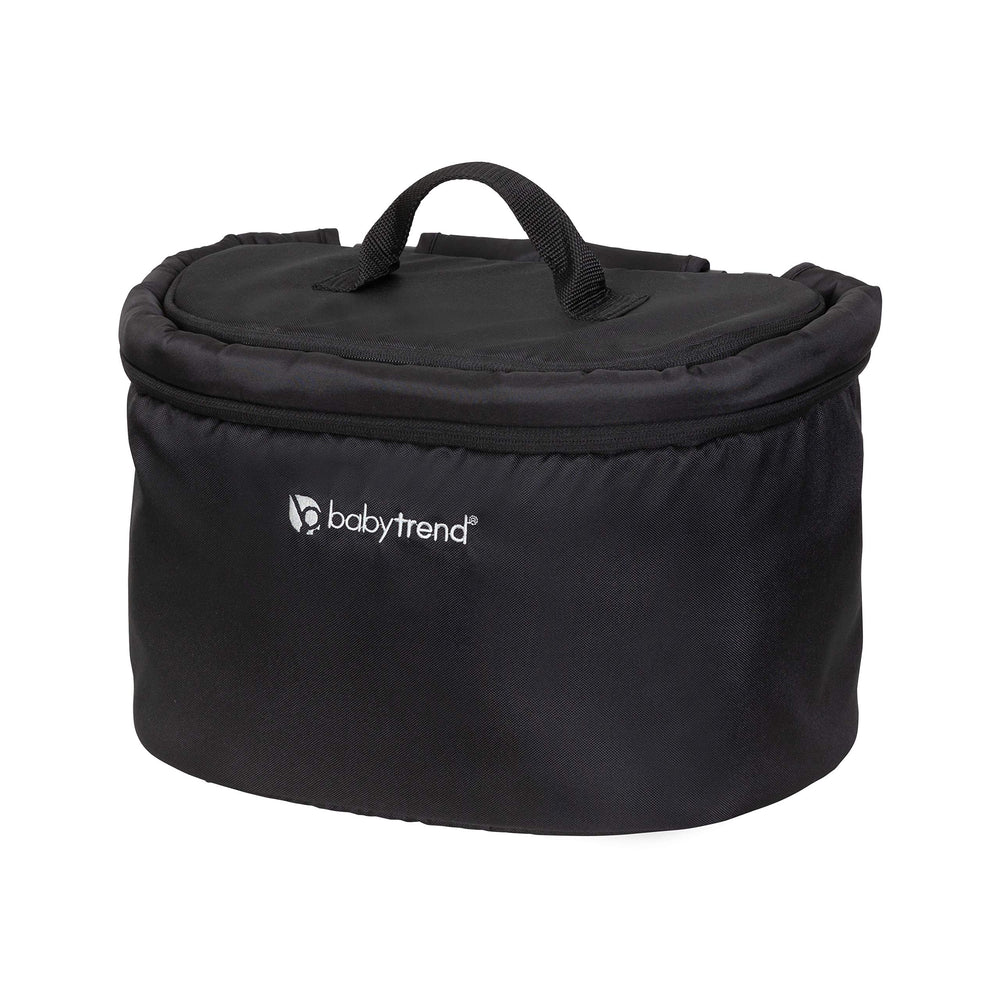 Baby Trend Stroller Wagon Deluxe Storage Basket open, showing organized space for toys and snacks.