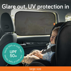 Baby Uma car window shades glare reduction reduces eye strain during drives.