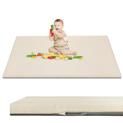BabyAlly Baby Play Mat 50x50 cream top view, cushioned for soft crawls.