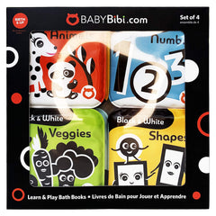 BabyBibi floating bath books in bath demonstrates waterproof versatility for bath and splash play