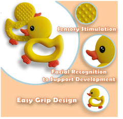 BabyBite teether texture close-up highlights flexible silicone for gentle chewing relief.