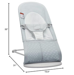 BabyBjörn Bouncer Balance Soft mesh silver/white folded for portable storage.