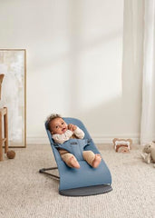 BabyBjörn Bouncer Bliss blue in chair mode supports toddler seating