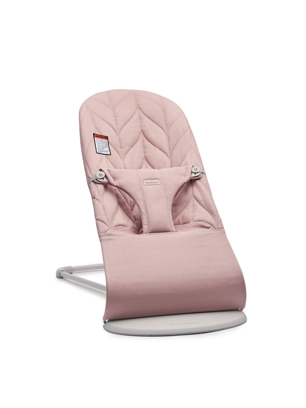 BabyBjörn Bouncer Bliss dusty pink seat with soft woven fabric for gentle soothing.