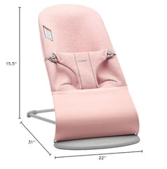 BabyBjörn Bouncer Bliss Dusty Pink side view—portable, lightweight seat for hands-free moments.