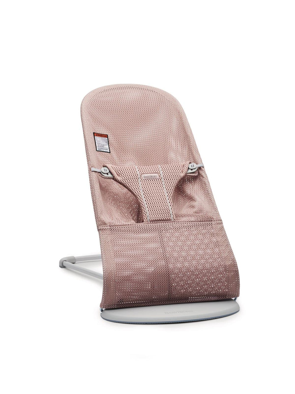 BabyBjörn Bouncer Bliss Mesh Dusty Pink side view shows portable comfort