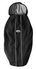 BabyBjörn weatherproof fleece cover on carrier keeps baby warm and dry.