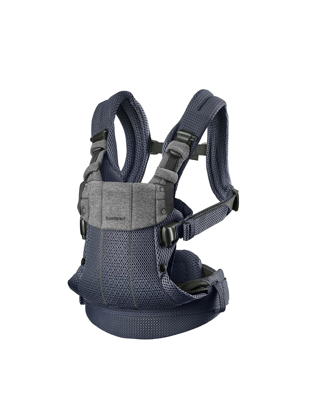 BabyBjörn Harmony carrier in anthracite 3D mesh offers breathable comfort from newborn to toddler.