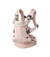 BabyBjörn Harmony light pink woven mélange closeup shows breathable mesh for baby comfort.