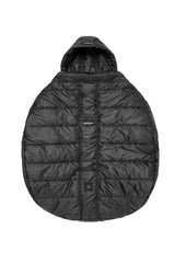 BabyBjörn Winter Cover with hood on a carrier keeps baby warm during chilly strolls.