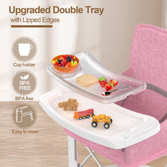 BabyBond rotatable tray on pink booster seat enables easy feeding access