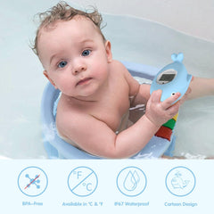 BabyElf digital thermometer switches between °F and °C for quick bath readings.