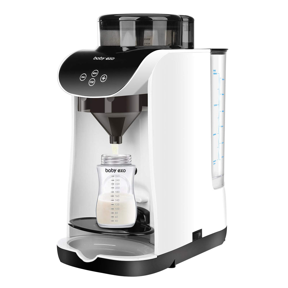 BabyExo formula milk dispenser front view shows compact kitchen-friendly design for daily use