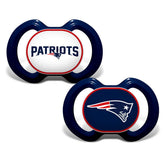 BabyFanatic pacifier 2-pack NE Patriots logo highlights team branding for infant comfort
