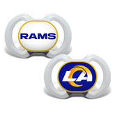 BabyFanatic Pacifier 2-Pack with Rams logo button offers soothing comfort during car rides.
