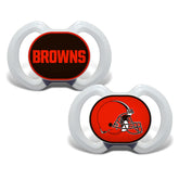 BabyFanatic pacifier pack-two shows Browns logo on packaging for convenient soothing.