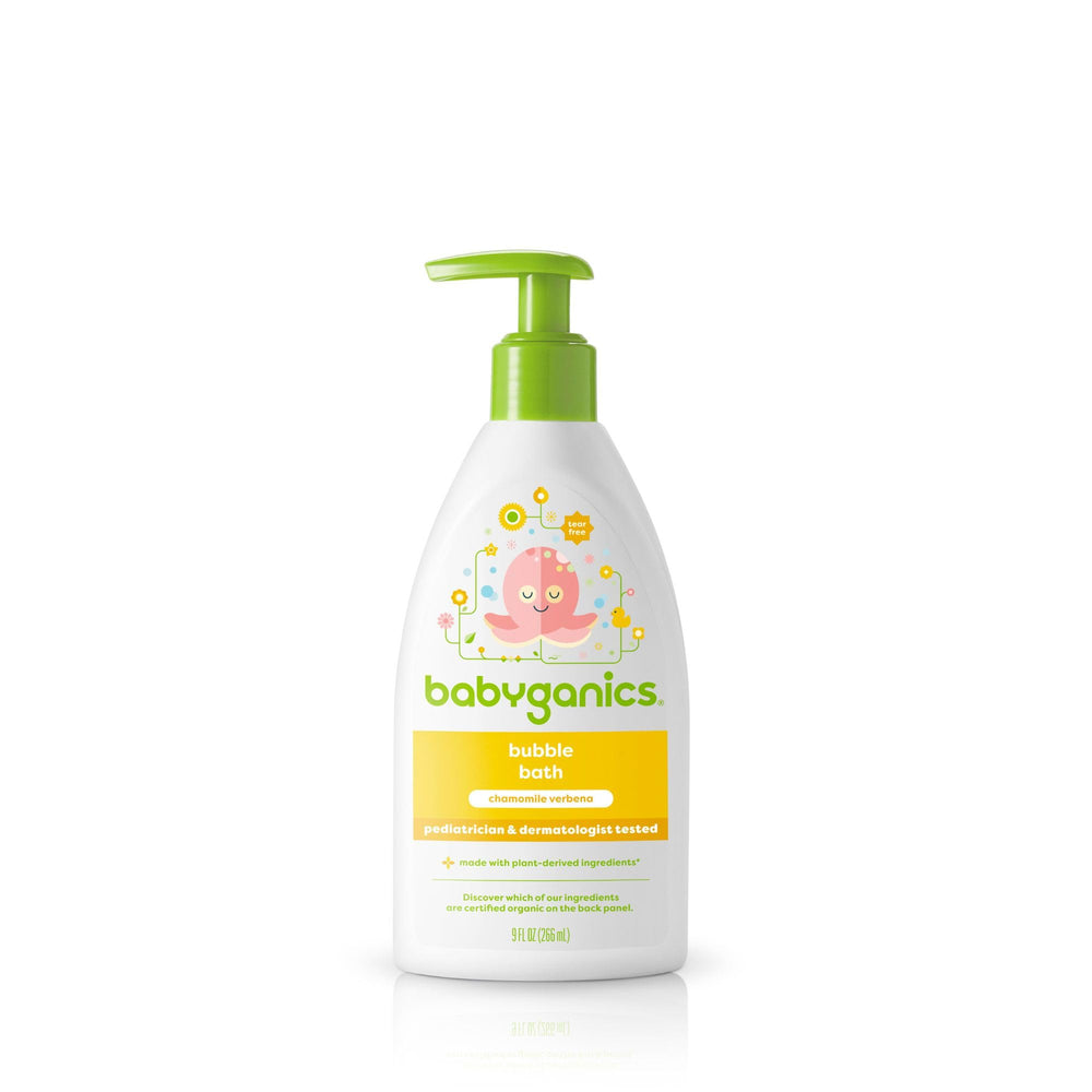 BabyGanics Bubble Bath Chamomile Verbena bottle showing gentle formula for delicate skin