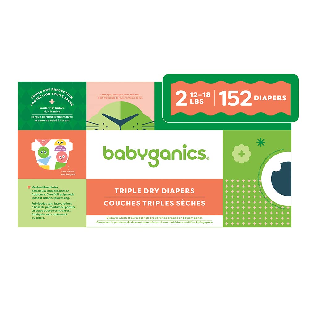 BabyGanics size 2 diaper triple-dry-channel keeps baby dry
