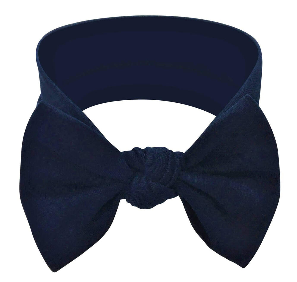 BABYGIZ dark navy bow headband in soft cotton for gentle wear