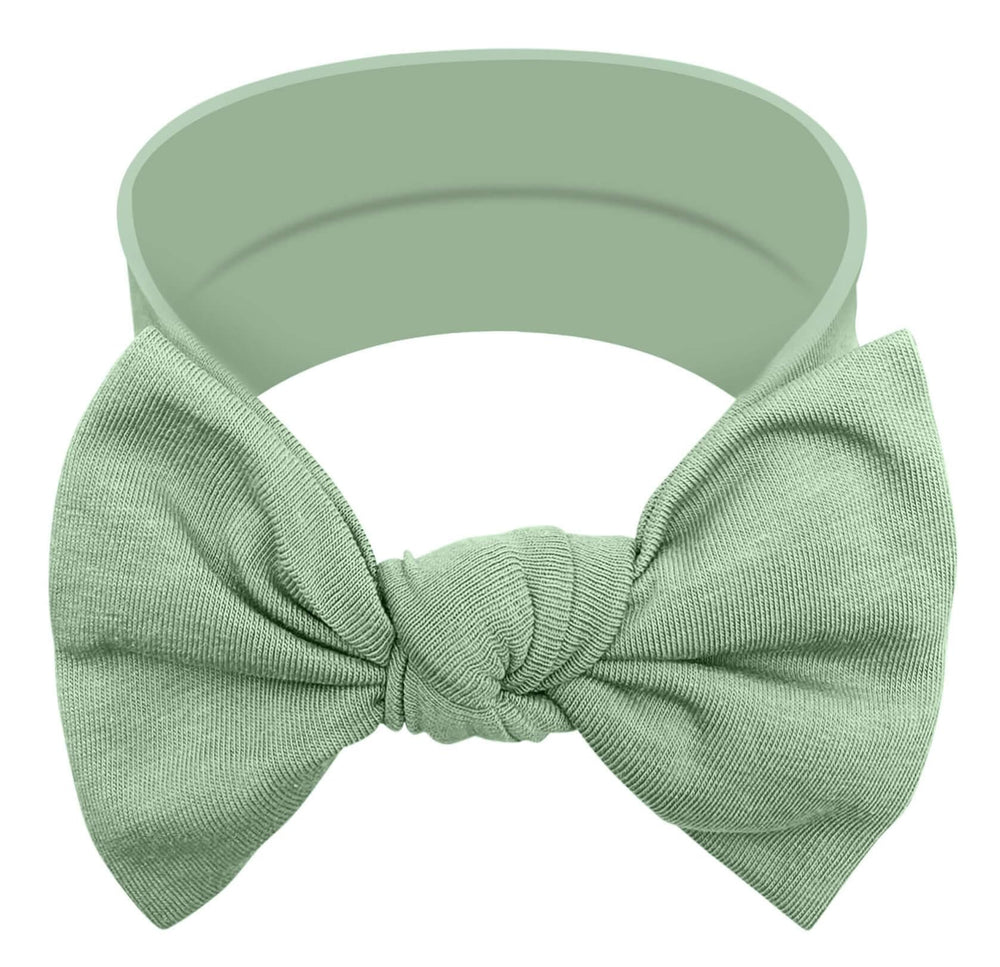 BABYGIZ Linden Green headband closeup bow stays in place.