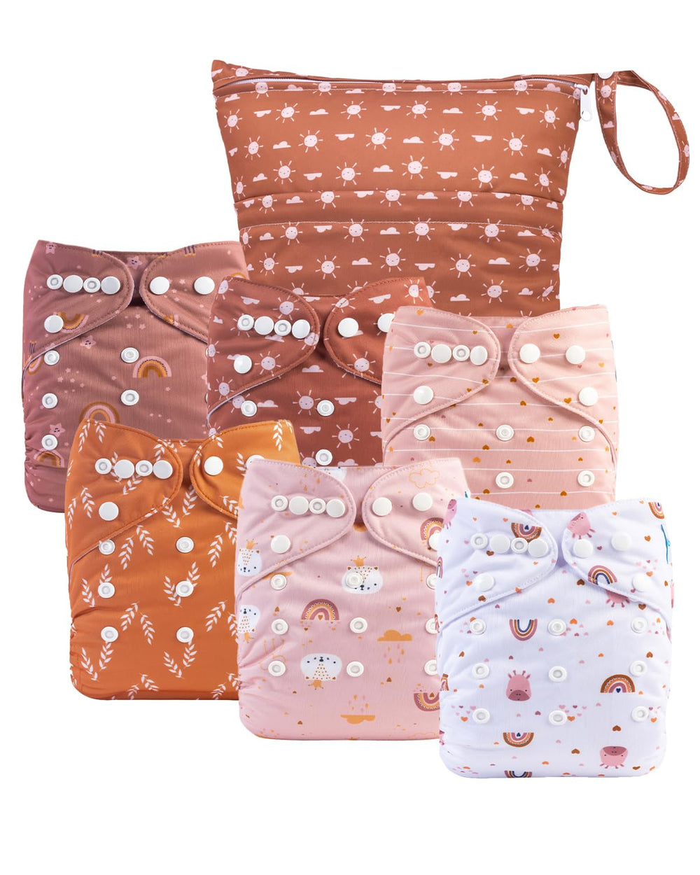 Babygoal cloth diaper covers pack front view shows six reusable covers for growing babies.
