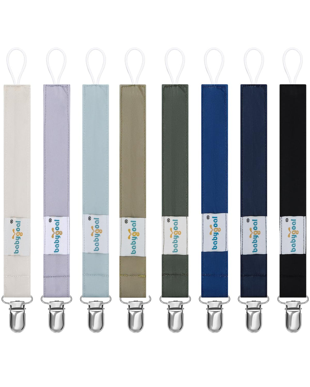 Babygoal pacifier clips closeup shows metal teeth for secure attachment and reduced pacifier loss.