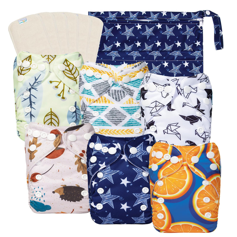 Babygoal newborn cloth diaper covers closeup showing adjustable snaps for a growing baby.