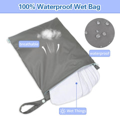 babygoal wet-dry bag attached to stroller handle for easy access