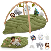 Babylicious leaf-design play mat with six detachable toys for sensory play