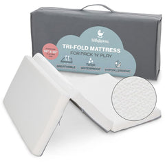 Babylicious pack-n-play mattress topper folded for easy travel and storage.