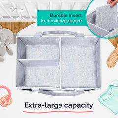 Babynma felt diaper caddy interior center sections demonstrate spacious organization for baby items